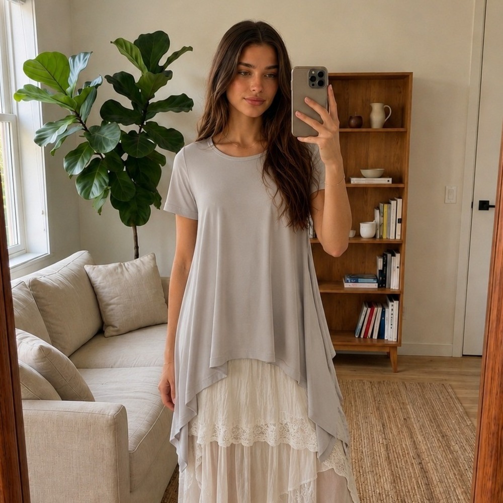 Bryn Walker Womens Tunic S Gray Bamboo Organic Cotton Oversize Lagenlook Minimal